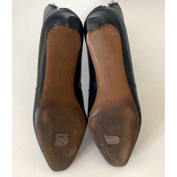 Madewell The Dimes Kitten Heel Boot Crinkle Leather 7.5 Black Back Zip NN026 - Picture 9 of 9